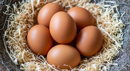 Fresh Brown Eggs in Nest.