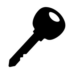 A simple black silhouette illustration of a standard house key image