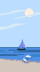 Coastal Serenity Sailboat & Heron at Golden Dawn