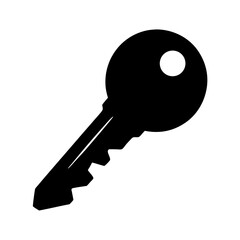 Simple black key silhouette representing security, access, and unlocking solutions or possibilities