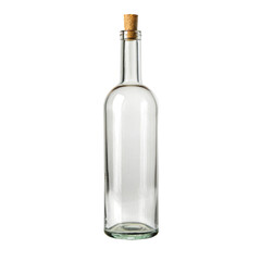 Elegant Clear Glass Bottle with Cork Stopper Against a transparent background