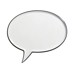 Isolated white speech bubble icon with dark border on a transparent background studio shot for message or notification