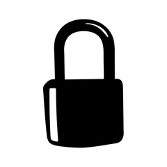 Cartoon Style Black and White Padlock Illustration with Bold Outline