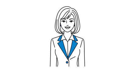 Illustration of a smiling woman in a business suit, facing forward with a friendly expression.