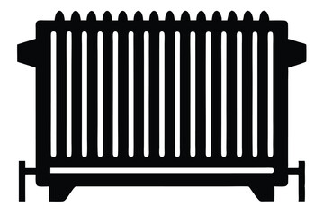 Black silhouette features a finned heater, a minimalist symbol of home heating solutions