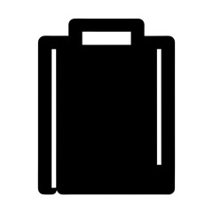 Minimalistic black and white icon of a tote bag with handles
