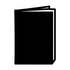 Black and white icon of an opened book with blank cover