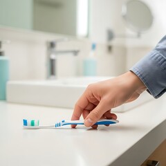 Person Brushing Teeth Morning Routine.