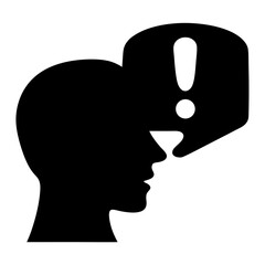 Silhouette of a person thinking with an exclamation point in a speech bubble