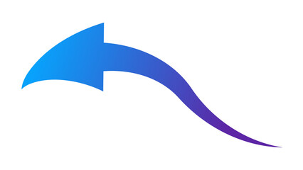 Curved blue arrow pointing left with purple gradient on black background