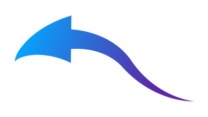 Curved blue arrow pointing left with purple gradient on black background