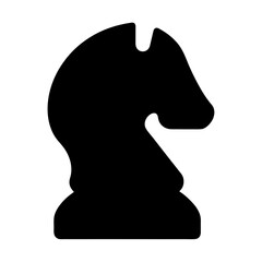 A bold and graphic silhouette of a chess knight piece in black