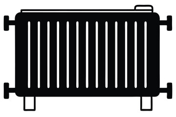 Black silhouette shows vintage style radiator with vents and legs for easy placement