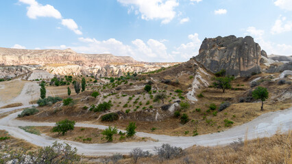 Volcanic rock formations landscape in Cappadocia, place of residence of ancient Christians