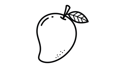 Simple Mango Outline with Leaf Illustration for Coloring or Design Projects