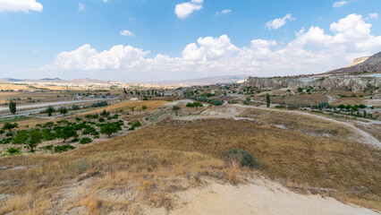 Volcanic rock formations landscape in Cappadocia, place of residence of ancient Christians