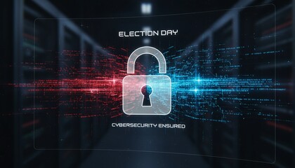 Secure election day concept with digital padlock in data center