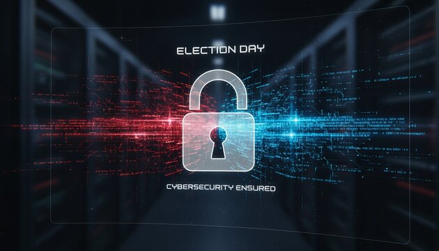 Secure election day concept with digital padlock in data center