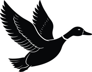Duck Flying Silhouette | Waterfowl Bird Vector Illustration