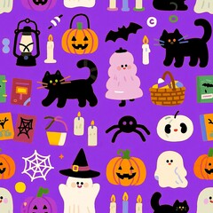 Obraz premium Halloween seamless pattern purple background