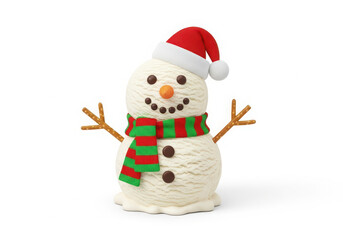 Whimsical christmas snowman cake decorated with santa hat and scarf
