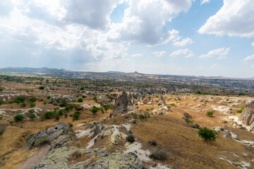 Volcanic rock formations landscape in Cappadocia, place of residence of ancient Christians