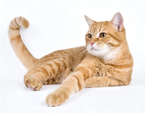 Ginger cat lying on white background - Powered by Adobe