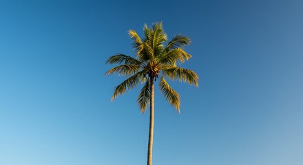 Fototapeta premium Single palm tree against clear blue sky daytime outdoors sunlight