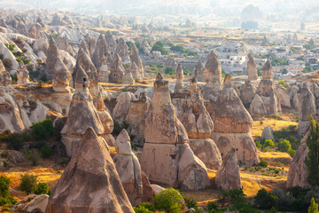 Volcanic rock formations landscape in Cappadocia, place of residence of ancient Christians