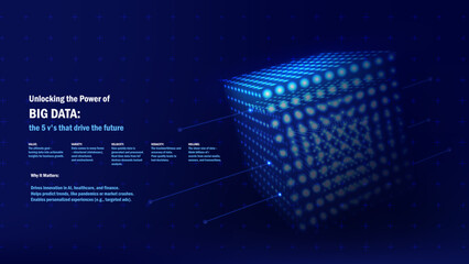 Big Data And Machine Learning Visualization With Neural Network Points And Light Grid Structure. Futuristic AI Concept With Digital Metrics. Vector Illustration.