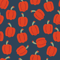 Red bell paper seamless pattern. Hand drawn vegetable wallpaper.
