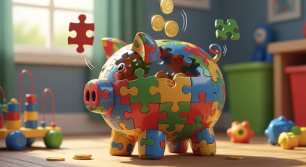 Adorable puzzle piggy bank with falling coins inspires financial literacy for kids, offering a fun and engaging way to teach saving money early on