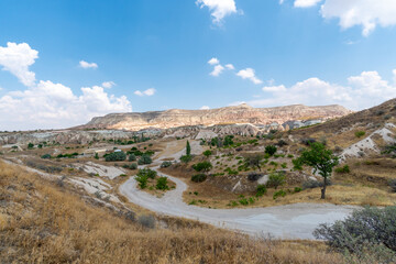 Volcanic rock formations landscape in Cappadocia, place of residence of ancient Christians