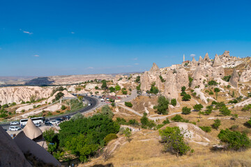 Volcanic rock formations landscape in Cappadocia, place of residence of ancient Christians