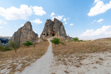 Volcanic rock formations landscape in Cappadocia, place of residence of ancient Christians