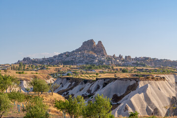 Volcanic rock formations landscape in Cappadocia, place of residence of ancient Christians