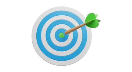 Target with arrow in center isolated on transparent background for business success