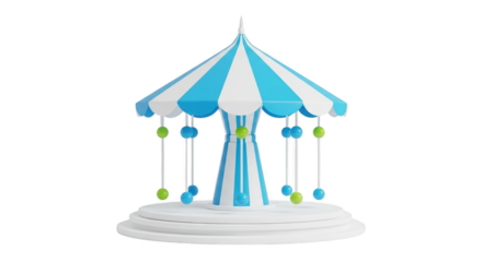 3d rendering of a carousel with blue and white stripes isolated on transparent background