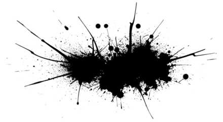 Black ink splatter with drops isolated on transparent background