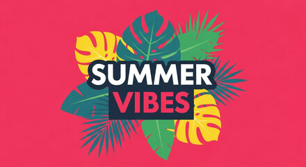 Embrace the vibrant energy of summer with this tropical leaf design and "Summer Vibes" text, perfect for invitations, social media, and promotions.
