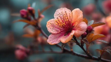 Cherry blossom in bloom during spring with soft petals and vibrant colors in a serene garden setting
