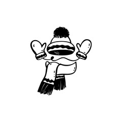 Hat, scarf and mittens hand drawn vector illustration