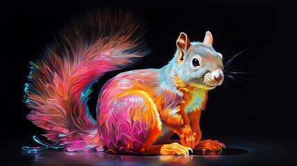 Squirrel neon oil paintings thick brushstrokes