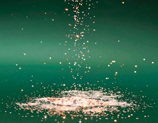 Glitter explosion on a deep green background