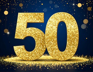Glittery gold number fifty on a dark blue background