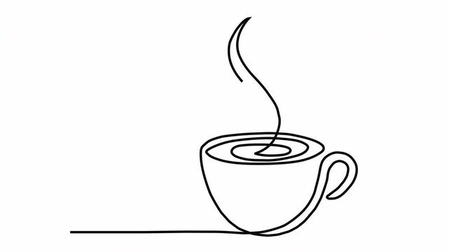 Minimal Continuous Line Art Illustration of Coffee Cup, Food and Drink Concept, Modern Doodle Drawing Design