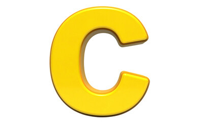 3D Glossy yellow Capital Letter C with Reflective Shine, Transparent Background