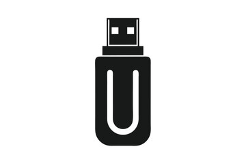 Solid black simple silhouette displays a stylized USB flash drive prominently on the white background