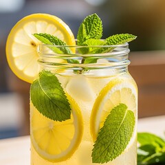 Refreshing Iced Lemon-Mint Drink.