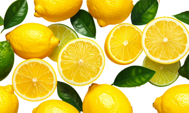 Arrangement Stylisé de Citrons Jaunes et Verts Ensemble, Fond Transparent